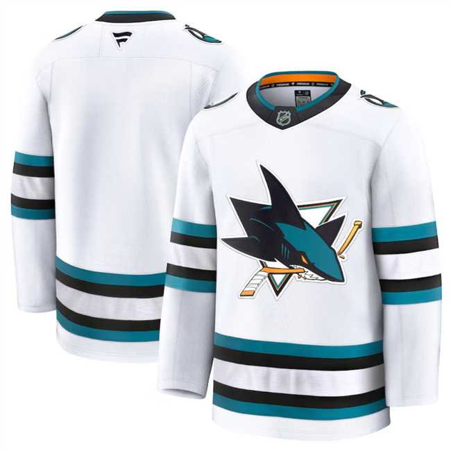 Mens San Jose Sharks Custom White 2024-25 Away Stitched Hockey Jersey